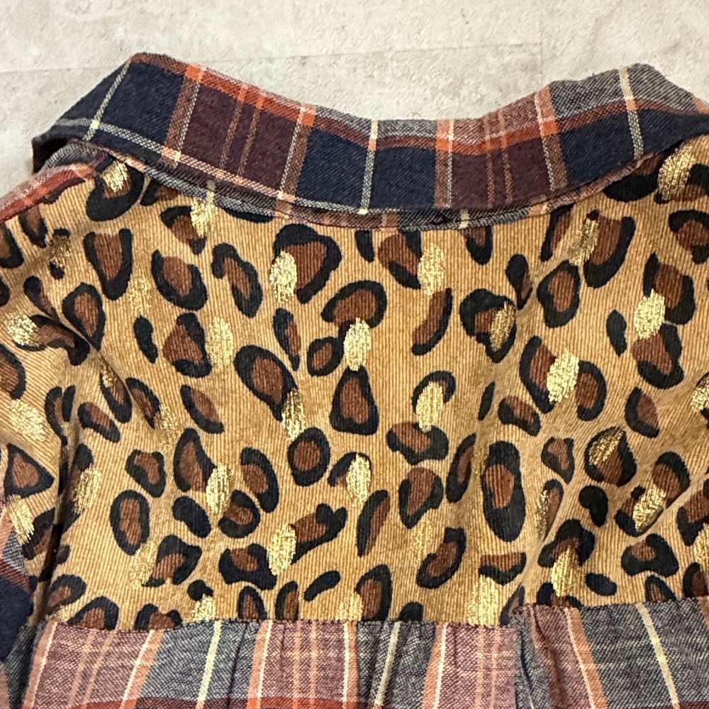 Leopard Patchwork Plaid button up Shirt - image 8